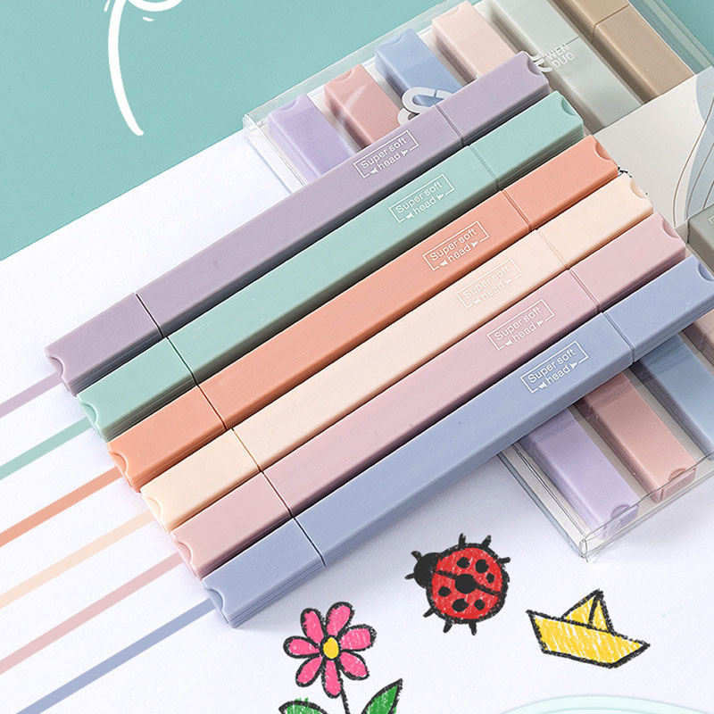6 PCS Double Side Highlighter  - Pastel Highlighter Set Double Ended ulasan dan harga