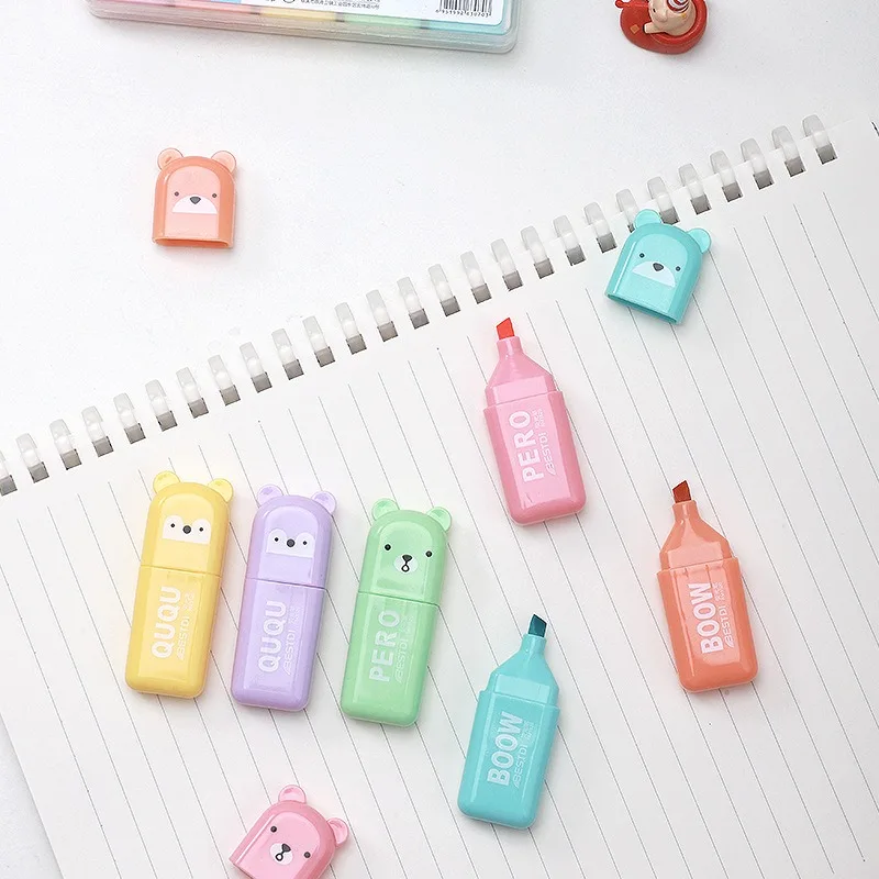 Kawaii Bear Highlighter Pens S - Pastel Highlighter Set Double Ended ulasan dan harga